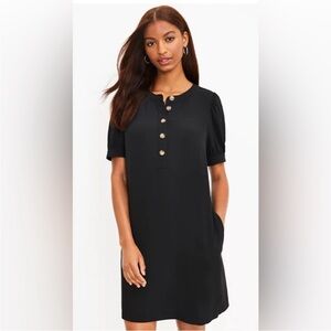 LOFT Black Puff Sleeve Henley Dress